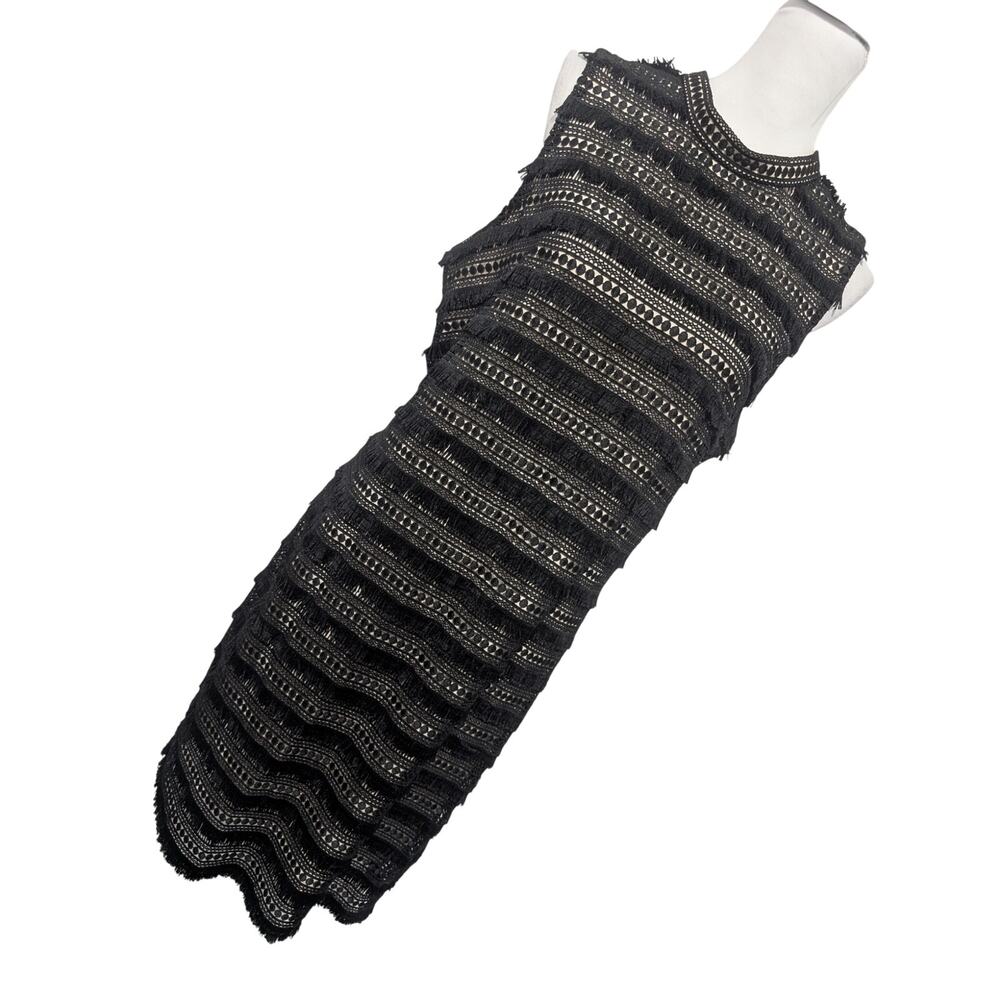 J. CREW! BLACK CROCHETED LACE & FINE FRINGE OVER NUDE SLEEVELESS TIER DRESS! 14